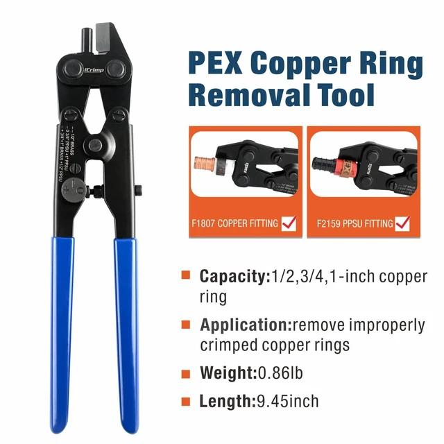 Alt view image 7 of 7 - iCrimp F1807 Copper Ring Crimping Tool Kit for 3/8,1/2,3/4,1", PEX Crimper with Removal Tool & Pex Pipe Cutter&Gauge- For All US F1807 Standards