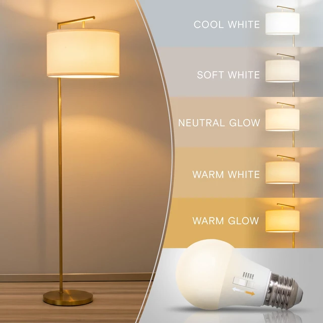 Alt view image 3 of 7 - Montage Modern Floor Lamp - LED Standing Lamp with Adjustable Color Changing Bulbs for Living Rooms & Offices - Tall Corner Bedroom Reading Light for Contemporary Home Decor - Antique Brass