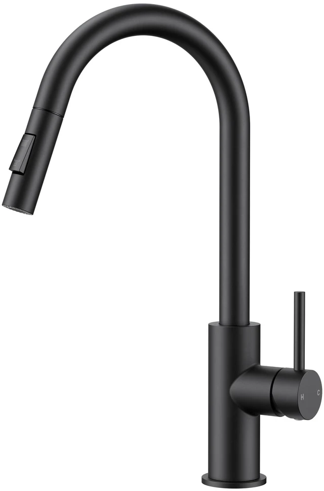Main image of Kitchen Faucet with Pull Down Sprayer, Black High Arc Gooseneck Lead-Free, Stainless Steel, Single Handle, Fits for 1 or 3 Hole Sink, Laundry, Farmhouse, Bar, Outdoor, Deck Plate Included