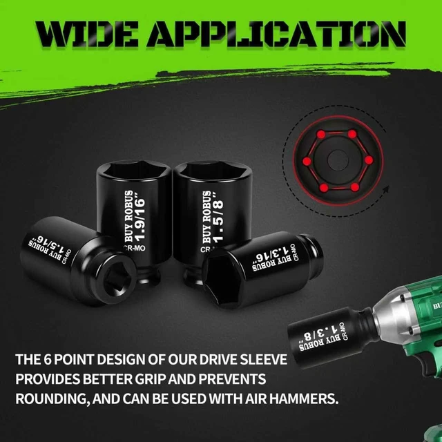 Alt view image 5 of 7 - 1/2"12-Piece Extended Drive Impact Socket Set, Deep SAE Spindle Axle Nut Impact Socket Set, Cr-Mo, 1-1/16, 1-1/8, 1-3/16, 1-1/4, 1-5/16, 1-3/8, 1-7/16, 1-1/2, 1-9/16, 1-5/8, 1-11/16, 1-3/4 Socket