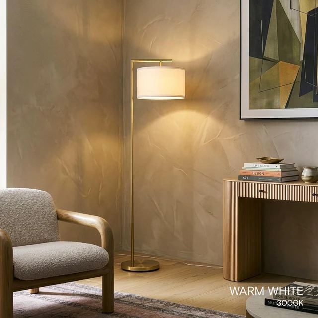 Alt view image 6 of 7 - Montage Modern Floor Lamp - LED Standing Lamp with Adjustable Color Changing Bulbs for Living Rooms & Offices - Tall Corner Bedroom Reading Light for Contemporary Home Decor - Antique Brass