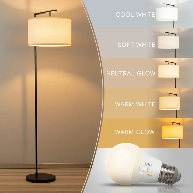 Alt view image 2 of 7 - Montage Modern Floor Lamp - LED Standing Lamp with Tan Shade for Living Rooms & Offices - Bedroom Reading Light - Tall Corner Pole Lamp for Contemporary Home Decor - Black