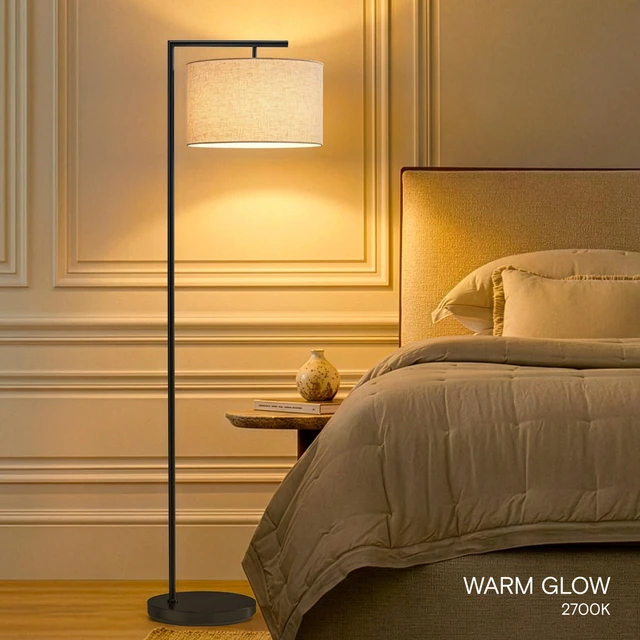 Alt view image 5 of 7 - Montage Modern Floor Lamp - LED Standing Lamp with Tan Shade for Living Rooms & Offices - Bedroom Reading Light - Tall Corner Pole Lamp for Contemporary Home Decor - Black