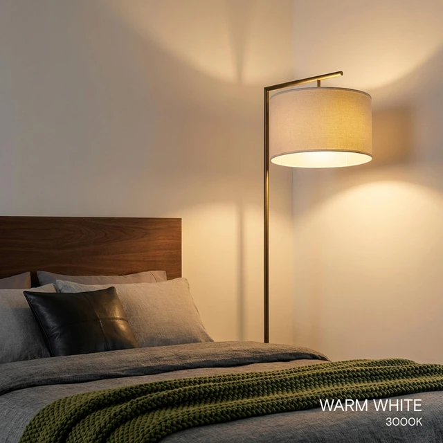 Alt view image 6 of 7 - Montage Modern Floor Lamp - LED Standing Lamp with Tan Shade for Living Rooms & Offices - Bedroom Reading Light - Tall Corner Pole Lamp for Contemporary Home Decor - Black