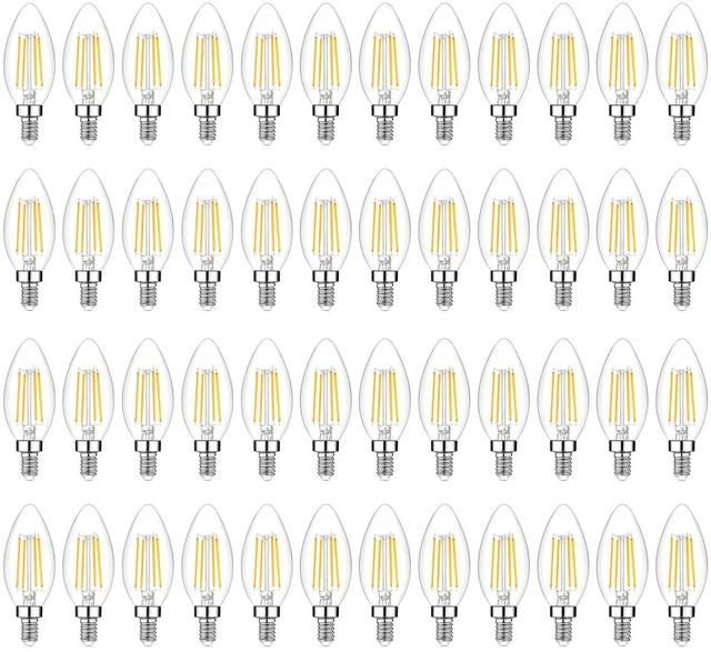 Main image of 48-Pack Dimmable E12 LED Candelabra Bulbs 60W Equivalent, 2700K 6W, B11 Candle Base, 600 Lumens, LED Filament, High CRI, Vintage Light Bulb for Chandelier Ceiling Fan