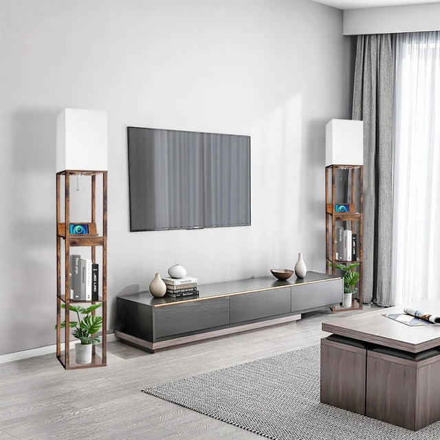 Alt view image 6 of 7 - Floor Lamp with Shelves, Shelf Floor Lamp with Wireless Charger & 2 Charging USB Ports & Drawer, AC Outlet, 3 Color Temperature Tall Standing Lamp with Bulb for Living Room, Bedroom, Office