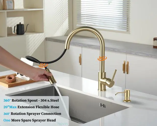 Alt view image 3 of 7 - Gold Kitchen Faucet with 2PCS Sprayers,Spare Soap Dispenser Including 1pc Extra Sprayer,Spare Soap dispenser,cUPC cartridge,High Value