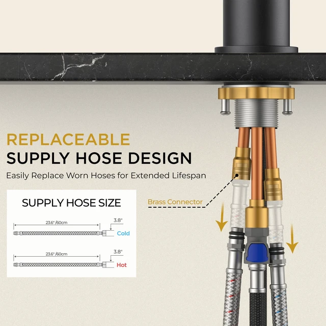Alt view image 6 of 7 - Kitchen Faucet with Pull Down Sprayer, Black High Arc Gooseneck Lead-Free, Stainless Steel, Single Handle, Fits for 1 or 3 Hole Sink, Laundry, Farmhouse, Bar, Outdoor, Deck Plate Included