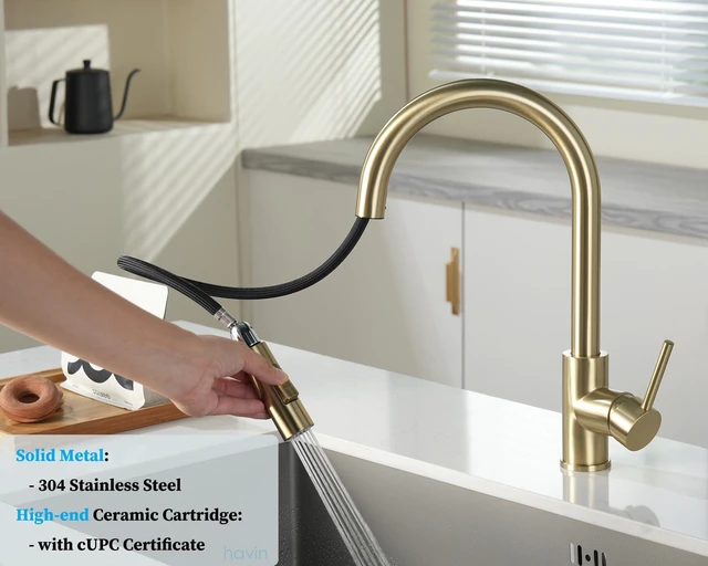 Alt view image 5 of 7 - Gold Kitchen Faucet with 2PCS Sprayers,Spare Soap Dispenser Including 1pc Extra Sprayer,Spare Soap dispenser,cUPC cartridge,High Value
