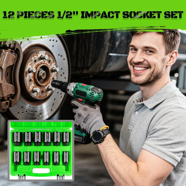 Alt view image 4 of 7 - 1/2 Inch Drive Deep Impact Socket Set,12 PCS Extended Socket Set, 6-Point Metric, Cr-Mo Steel