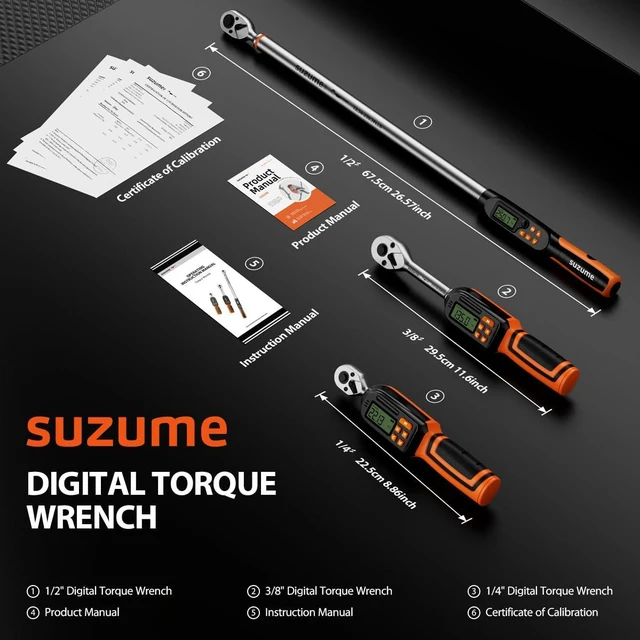 Alt view image 2 of 7 - Digital Torque Wrench 3/8 Drive (5.02-99.57 Ft. Lb / 6.8-135 N.m) ±2% Accuracy,Buzzer and LED Alert,Electric Display,Peak & Track,Foot / Inch Pound,Automotive,Car, Moto,Spark Plug,Engine,Bike