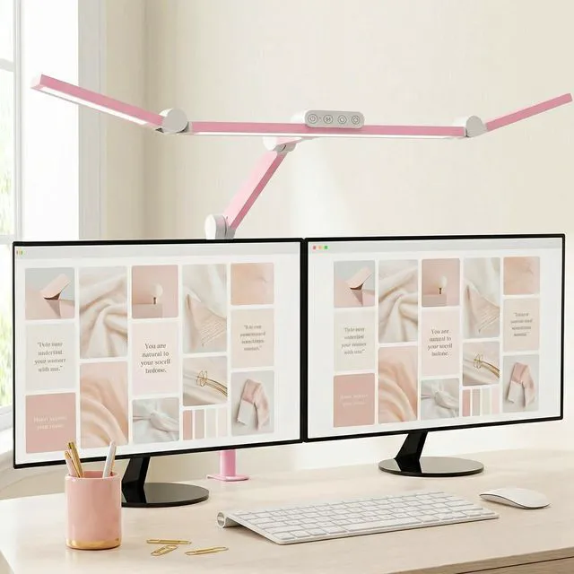 Main image of Architect Desk Lamp for Home Office, Pink Desk Lamp with Clamp for Working, 24W Bright Rotatable Led Table Light Stepless Dimming Tempering Wide Computer Light for Crafting Puzzle Hobby