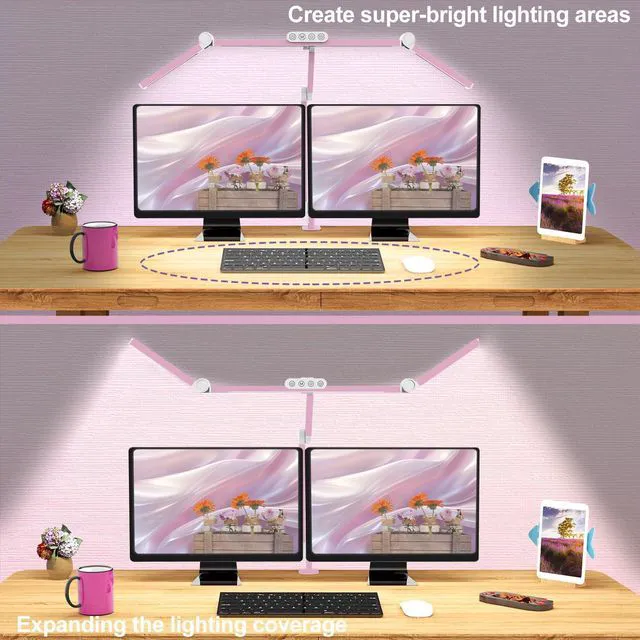 Alt view image 2 of 6 - Architect Desk Lamp for Home Office, Pink Desk Lamp with Clamp for Working, 24W Bright Rotatable Led Table Light Stepless Dimming Tempering Wide Computer Light for Crafting Puzzle Hobby