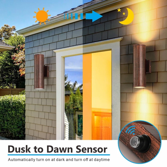 Alt view image 2 of 7 - Dusk to Dawn Outdoor Lighting Sensor Wall Lights 2Pack, 12W 2700K Integrated LED Cylinder Up Down Lights Outdoor, IP65 Waterproof Aluminum Wall Sconce Exterior Wall Light for Porch Patio etc