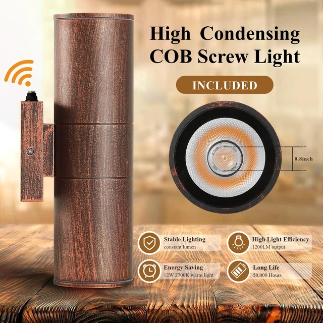 Alt view image 4 of 7 - Dusk to Dawn Outdoor Lighting Sensor Wall Lights 2Pack, 12W 2700K Integrated LED Cylinder Up Down Lights Outdoor, IP65 Waterproof Aluminum Wall Sconce Exterior Wall Light for Porch Patio etc