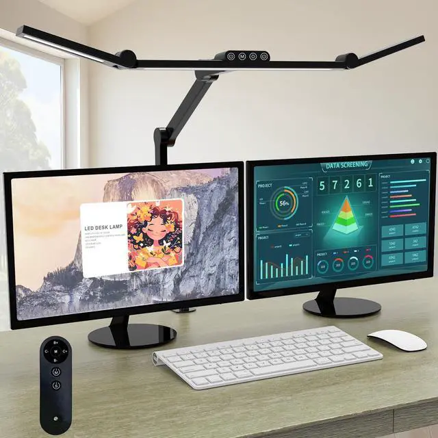 Main image of Desk Lamp with Clamp, Architect Led Desk Lamp for Home Office with Remote Control, 24W Ultra Bright Auto Dimming Computer Light Adjustable Table Light for Working Workbench (Remote)