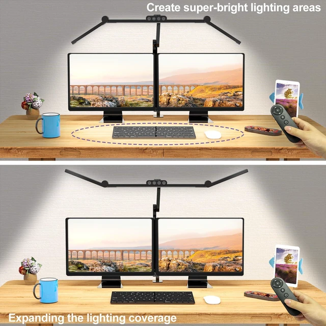 Alt view image 2 of 6 - Desk Lamp with Clamp, Architect Led Desk Lamp for Home Office with Remote Control, 24W Ultra Bright Auto Dimming Computer Light Adjustable Table Light for Working Workbench (Remote)