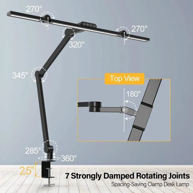 Alt view image 3 of 6 - Desk Lamp with Clamp, Architect Led Desk Lamp for Home Office with Remote Control, 24W Ultra Bright Auto Dimming Computer Light Adjustable Table Light for Working Workbench (Remote)