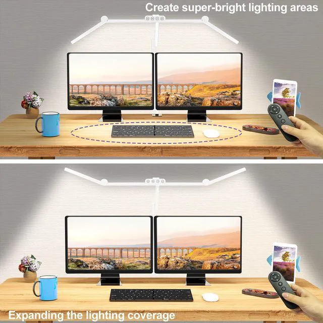 Alt view image 2 of 6 - Architect Desk Lamp with Clamp, Led Desk Lamp for Home Office with Remote Control, 24W Bright Dimmable Computer Light with Atmosphere Lighting Adjustable Table Light(Remote)