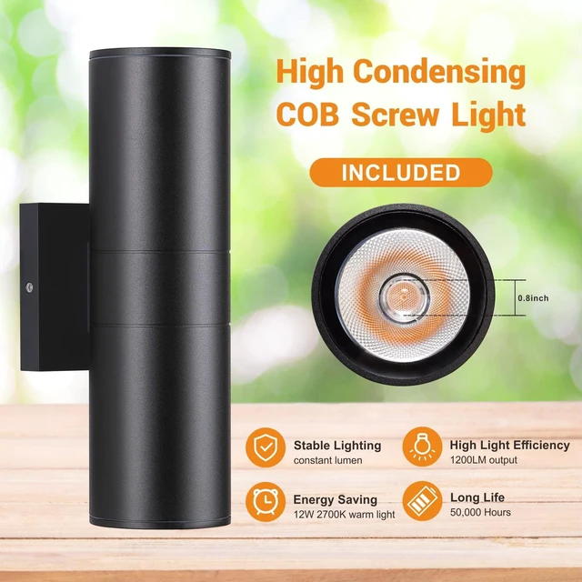 Alt view image 3 of 7 - Outdoor Wall Lights 2 Packs, Integrated LED Cylinder Up Down 12W 2700K Modern Aluminum Light, Waterproof Exterior Light for Porch Patio Door, Matte Black