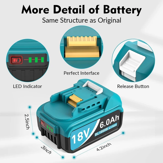 Alt view image 6 of 7 - 2Packs 6.0Ah Replacement for Makita Battery 18V with 2-Port Charger
