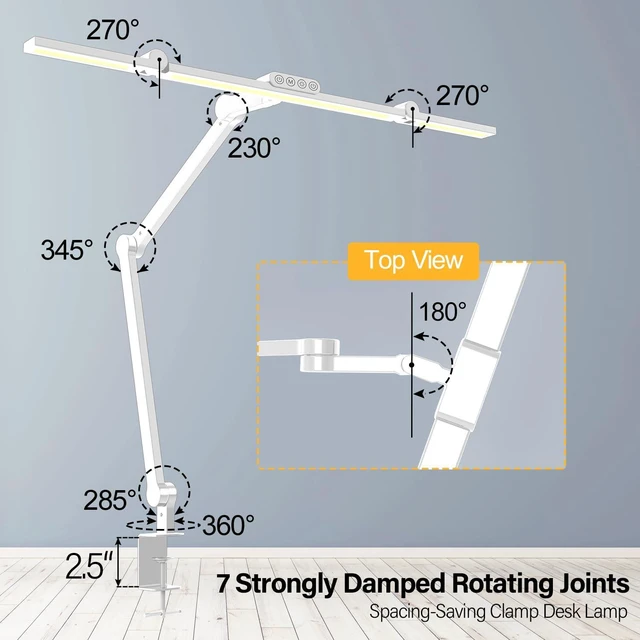 Alt view image 3 of 6 - Architect Desk Lamp with Clamp, Led Desk Lamp for Home Office with Remote Control, 24W Bright Dimmable Computer Light with Atmosphere Lighting Adjustable Table Light(Remote)