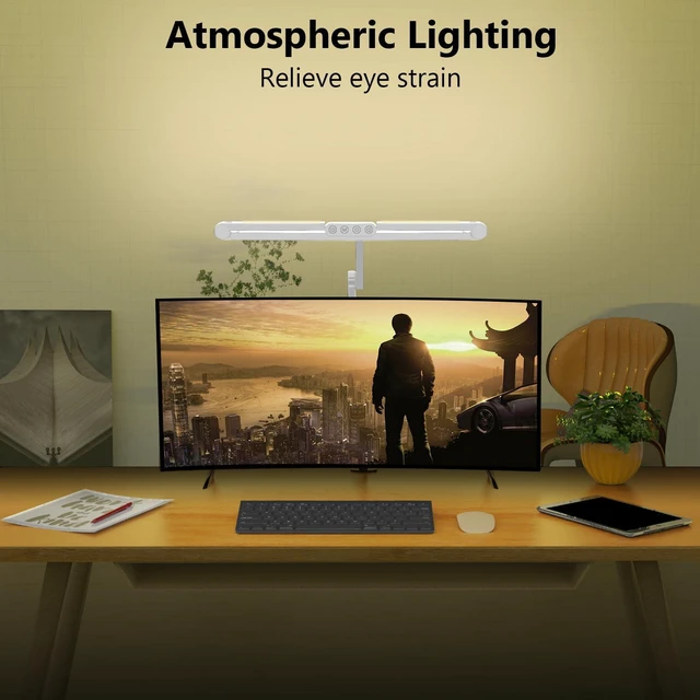 Alt view image 4 of 6 - Architect Desk Lamp with Clamp, Led Desk Lamp for Home Office with Remote Control, 24W Bright Dimmable Computer Light with Atmosphere Lighting Adjustable Table Light(Remote)