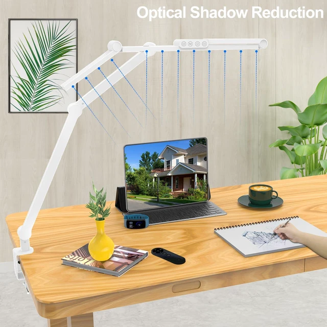 Alt view image 6 of 6 - Architect Desk Lamp with Clamp, Led Desk Lamp for Home Office with Remote Control, 24W Bright Dimmable Computer Light with Atmosphere Lighting Adjustable Table Light(Remote)