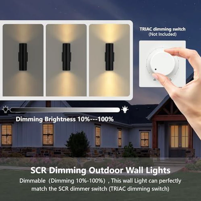 Alt view image 7 of 7 - Dimmable Wall Lights Outdoor 2 Packs, Integrated LED Cylinder Up Down 12W 2700K Modern Aluminum Light, Waterproof Exterior Light for Porch Patio Door