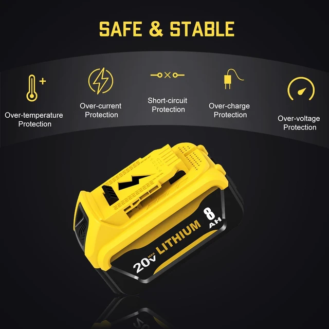 Alt view image 5 of 7 - 4Packs 8000mAh DCB206 Replacement for Dewalt 20v Battery 8.0Ah Lithium Compatible with Dewalt 20v Max Battery Compatible with 20v DCB206 DCB201 DCB203 DCB207 DCB204 Power Tools