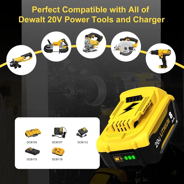 Alt view image 6 of 7 - 4Packs 8000mAh DCB206 Replacement for Dewalt 20v Battery 8.0Ah Lithium Compatible with Dewalt 20v Max Battery Compatible with 20v DCB206 DCB201 DCB203 DCB207 DCB204 Power Tools