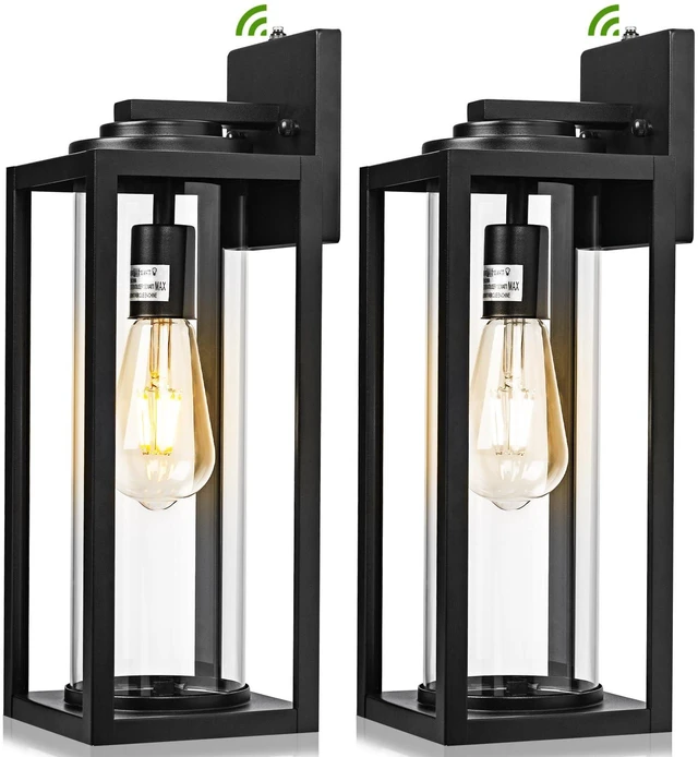 Main image of Large Dusk to Dawn Outdoor Wall Lights, 16 Inch, Modern, 2 Pack Anti-Rust, Waterproof, Matte Black Exterior Fixture with Photocell, Farmhouse Wall Sconces for Garage, Porch, Front Door, E26