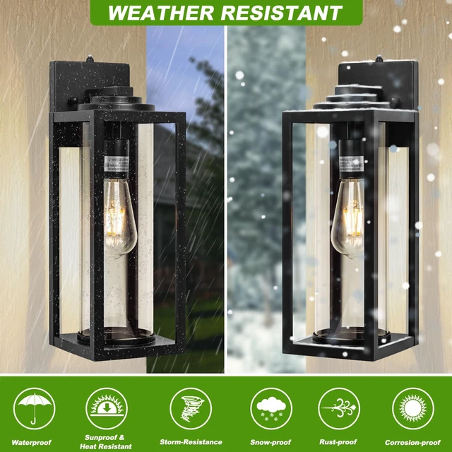 Alt view image 5 of 7 - Large Dusk to Dawn Outdoor Wall Lights, 16 Inch, Modern, 2 Pack Anti-Rust, Waterproof, Matte Black Exterior Fixture with Photocell, Farmhouse Wall Sconces for Garage, Porch, Front Door, E26