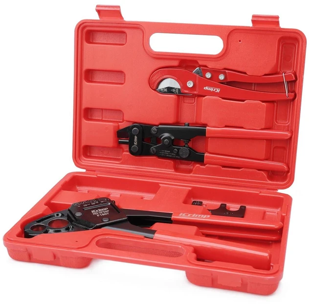 Main image of ICP-1234AH PEX Crimping Tool Kit - 1/2-in & 3/4-in Copper Crimp Rings, Dual Size Crimper, PEX Removal Tool and Pipe Cutter - Meets ASTM F1807 Standard