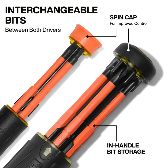 Alt view image 5 of 7 - 32310INS 10-in-2 Insulated Multi-Bit and Multi-Bit Precision Screwdriver Set, Auto-Locking Collar, 1000V Rated, In-Handle Bit Storage