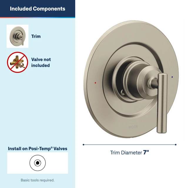 Alt view image 3 of 6 - Gibson Chrome Posi-Temp Pressure-Balancing Modern Shower Handle Only Trim, Valve Required, T2901BN