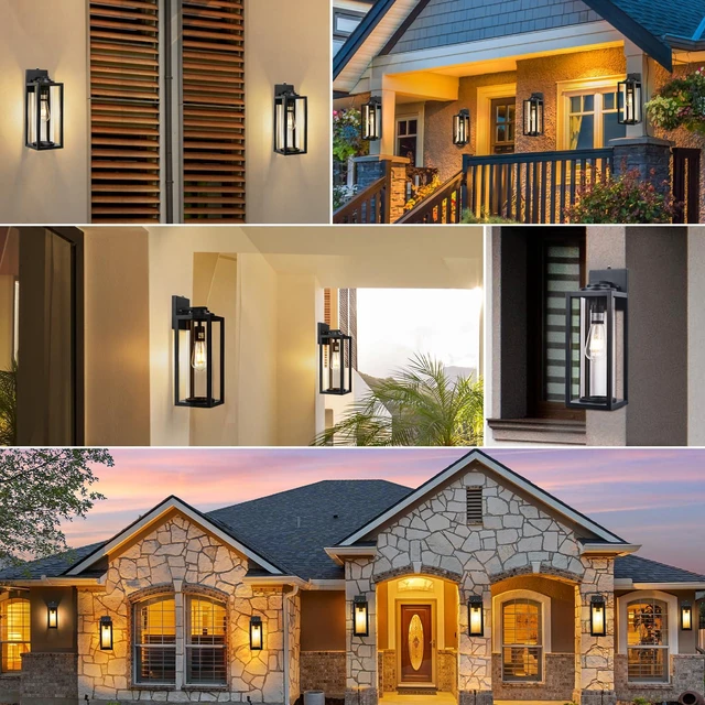 Alt view image 7 of 7 - Large Dusk to Dawn Outdoor Wall Lights, 16 Inch, Modern, 2 Pack Anti-Rust, Waterproof, Matte Black Exterior Fixture with Photocell, Farmhouse Wall Sconces for Garage, Porch, Front Door, E26
