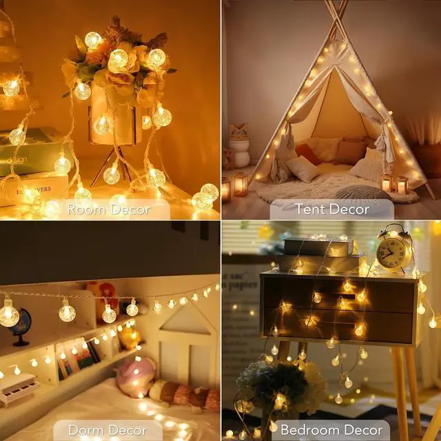 Alt view image 7 of 7 - Globe Fairy Lights Battery Operated 33ft 80LED String Lights with Remote Waterproof Indoor Outdoor Hanging Decorative Christmas Lights for Home Party Patio Garden Wedding (Pack of 3)