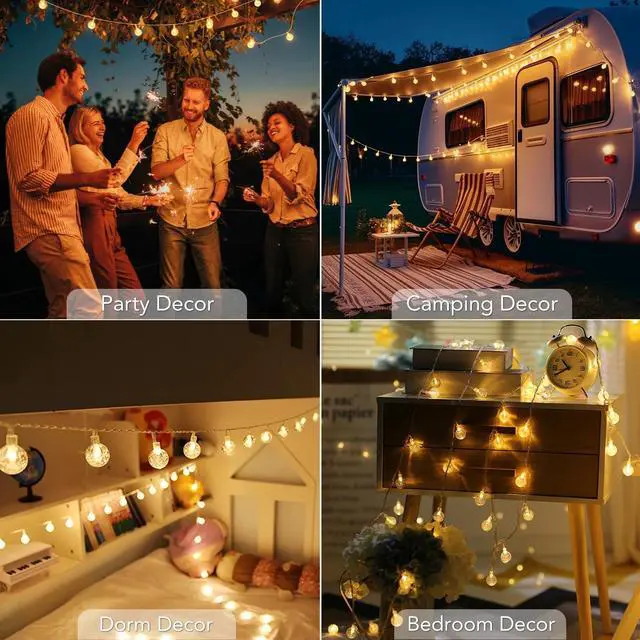 Alt view image 6 of 7 - Globe Fairy Lights Battery Operated 33ft 80LED String Lights with Remote Waterproof Indoor Outdoor Hanging Decorative Christmas Lights for Home Party Patio Garden Wedding (Pack of 3)