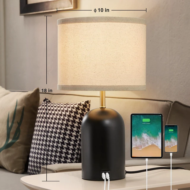 Alt view image 4 of 7 - Touch Control Table Lamps Set of 2, Black Bedside Lamps for Bedroom 18" Modern Dimmable Desk Lamp for Nightstand Living Room Office, with 2 USB Charging Ports, Bulbs Included