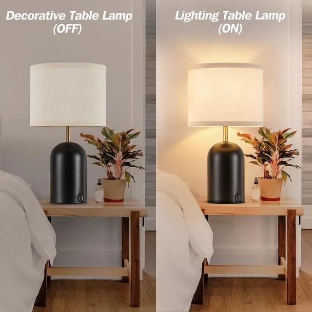 Alt view image 5 of 7 - Touch Control Table Lamps Set of 2, Black Bedside Lamps for Bedroom 18" Modern Dimmable Desk Lamp for Nightstand Living Room Office, with 2 USB Charging Ports, Bulbs Included