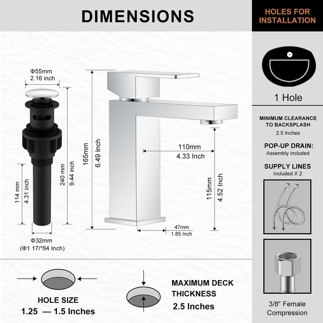 Alt view image 6 of 7 - Chrome Bathroom Faucet Single Hole, Single Handle Vanity Sink Faucet Bathroom Sink Faucet with Pop Up Drain & Supply Lines, Lead-Free cUPC & NSF Certified, 1 Handle Faucet for Vanity RV Restroom
