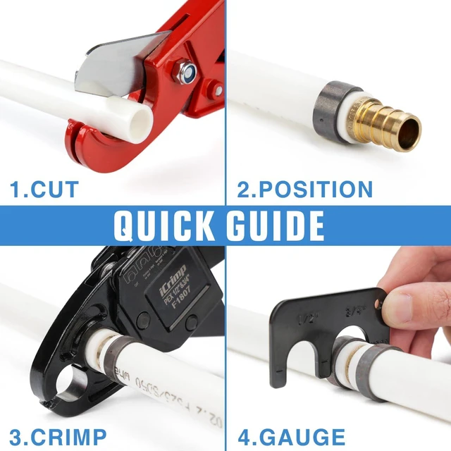 Alt view image 6 of 7 - ICP-1234AH PEX Crimping Tool Kit - 1/2-in & 3/4-in Copper Crimp Rings, Dual Size Crimper, PEX Removal Tool and Pipe Cutter - Meets ASTM F1807 Standard