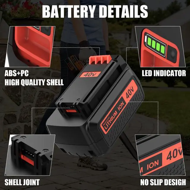 Alt view image 3 of 7 - 2Pack 40v 3.6Ah LBX2040 Replacement for Black and Decker 40V Battery Lithium LBXR36 LBXR2036 LST540 LCS1240 LBX1540 Compatible with Black Decker 40V String Trimmer Sweeper Mower Tools