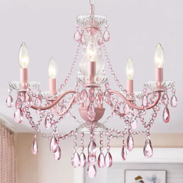 Main image of Modern Crystal Pink Chandelier, Not Acrylic Crystal,Pink Crystals Hanging Pendant Light for Girls Room,Ceiling Medallions, Farmhouse Glass Chandelier for Wedding, Kitchen, Dining,Foyer,Island