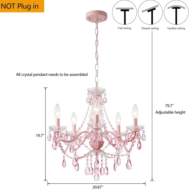Alt view image 2 of 7 - Modern Crystal Pink Chandelier, Not Acrylic Crystal,Pink Crystals Hanging Pendant Light for Girls Room,Ceiling Medallions, Farmhouse Glass Chandelier for Wedding, Kitchen, Dining,Foyer,Island
