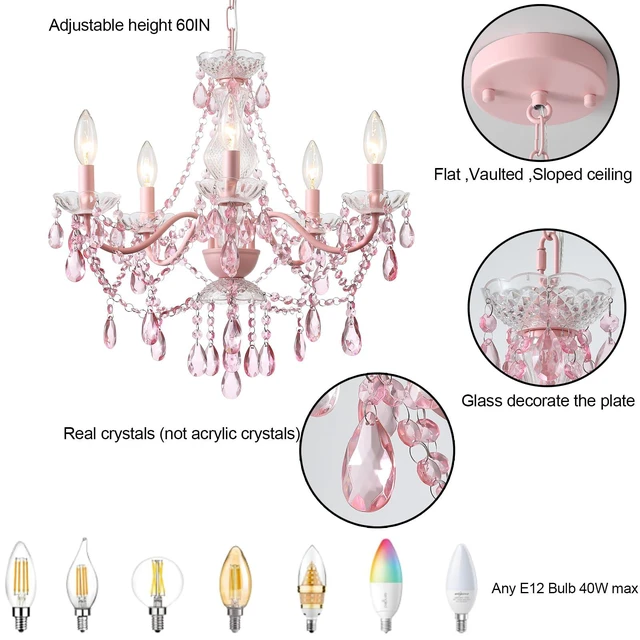 Alt view image 3 of 7 - Modern Crystal Pink Chandelier, Not Acrylic Crystal,Pink Crystals Hanging Pendant Light for Girls Room,Ceiling Medallions, Farmhouse Glass Chandelier for Wedding, Kitchen, Dining,Foyer,Island