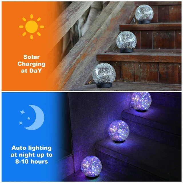 Alt view image 3 of 7 - Solar Globe Lights Outdoor Waterproof-Solar Balls-Solar Garden Lights Orbs Solar Globe Lights for Outside 6 Pack Cracked Glass Ball for Lawn Patio Yard Backyard Decorations