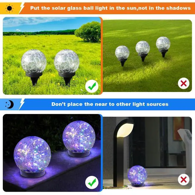 Alt view image 5 of 7 - Solar Globe Lights Outdoor Waterproof-Solar Balls-Solar Garden Lights Orbs Solar Globe Lights for Outside 6 Pack Cracked Glass Ball for Lawn Patio Yard Backyard Decorations