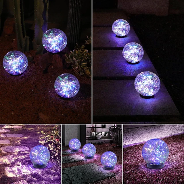 Alt view image 7 of 7 - Solar Globe Lights Outdoor Waterproof-Solar Balls-Solar Garden Lights Orbs Solar Globe Lights for Outside 6 Pack Cracked Glass Ball for Lawn Patio Yard Backyard Decorations